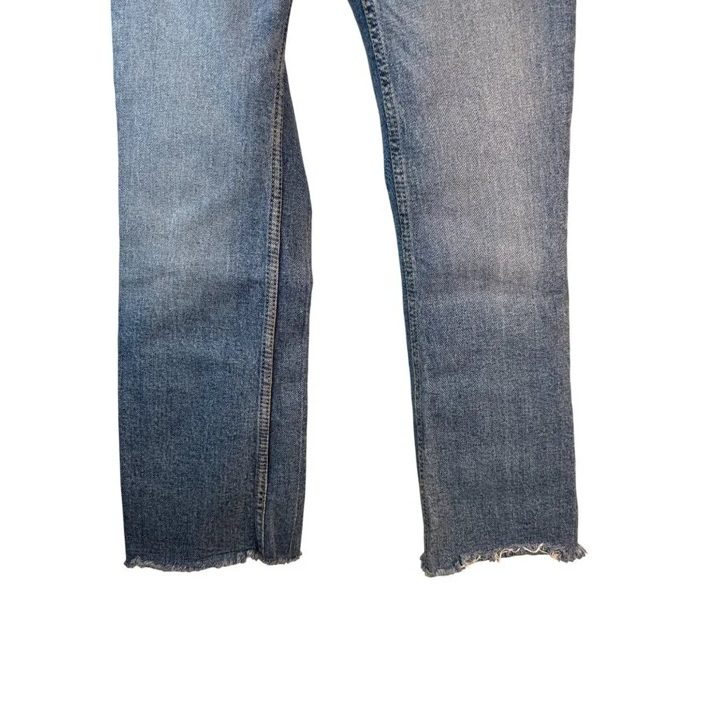 ZARA High-Rise Size 0 Straight Leg Frayed Hem Jeans Light Wash Denim